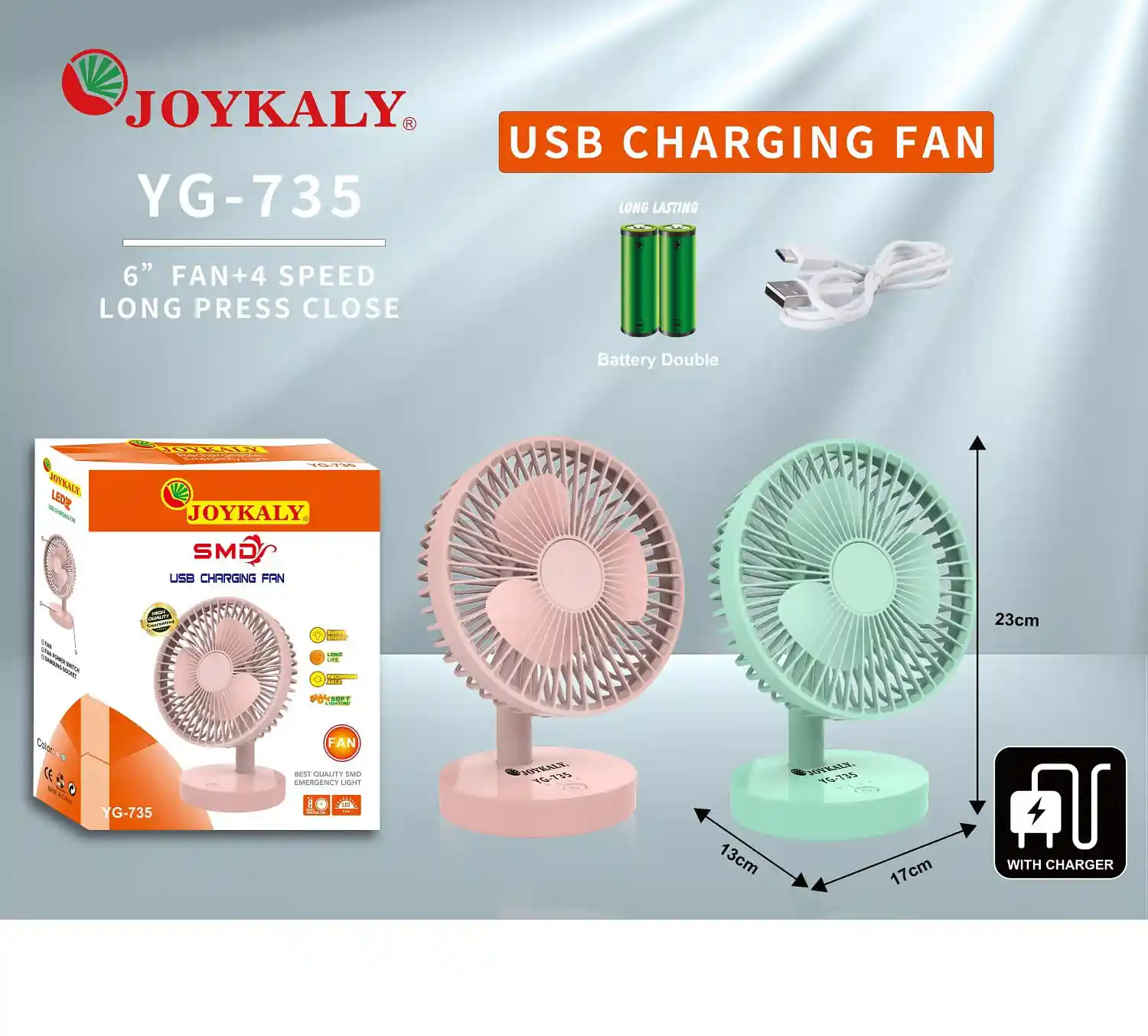Stay Cool This Summer with Joykaly YG-735 Rechargeable Portable Desk Fan!