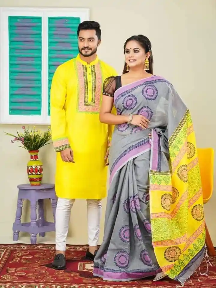 এক্সক্লুসিভ ধুপিয়ান সিল্ক শাড়ি & পাঞ্জাবি কাপল ড্রেস  পাঞ্জাবি