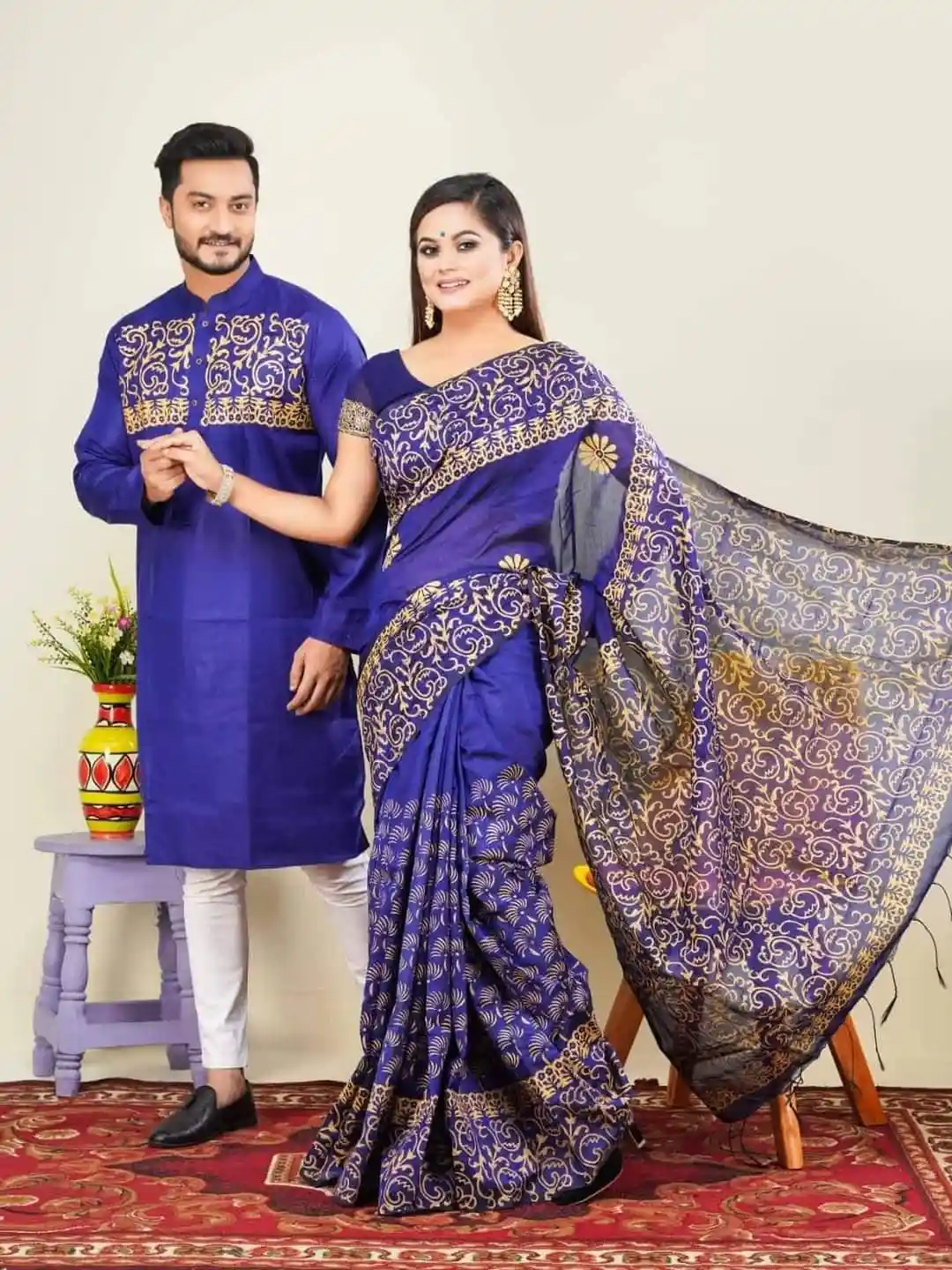 এক্সক্লুসিভ ধুপিয়ান সিল্ক শাড়ি & পাঞ্জাবি কাপল ড্রেস  পাঞ্জাবি