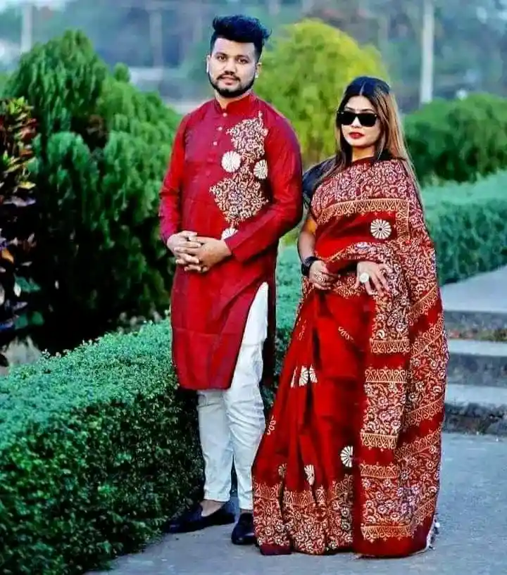 এক্সক্লুসিভ ধুপিয়ান সিল্ক শাড়ি & পাঞ্জাবি কাপল ড্রেস  পাঞ্জাবি