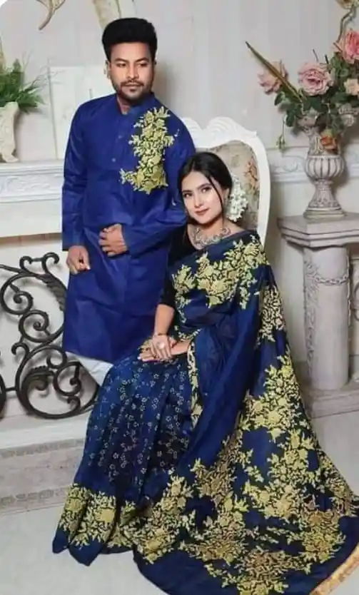 এক্সক্লুসিভ ধুপিয়ান সিল্ক শাড়ি & পাঞ্জাবি কাপল ড্রেস  পাঞ্জাবি