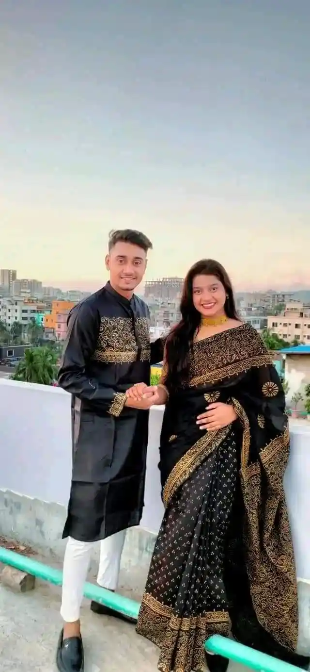 এক্সক্লুসিভ ধুপিয়ান সিল্ক শাড়ি & পাঞ্জাবি কাপল ড্রেস  পাঞ্জাবি