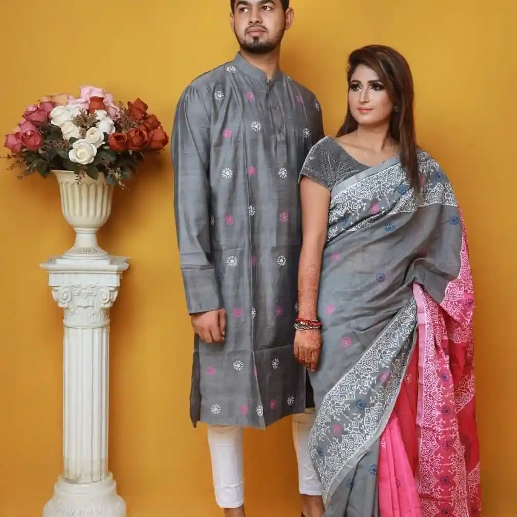 এক্সক্লুসিভ ধুপিয়ান সিল্ক শাড়ি & পাঞ্জাবি কাপল ড্রেস  পাঞ্জাবি