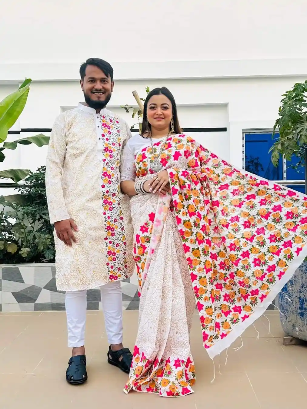 এক্সক্লুসিভ ধুপিয়ান সিল্ক শাড়ি & পাঞ্জাবি কাপল ড্রেস  পাঞ্জাবি