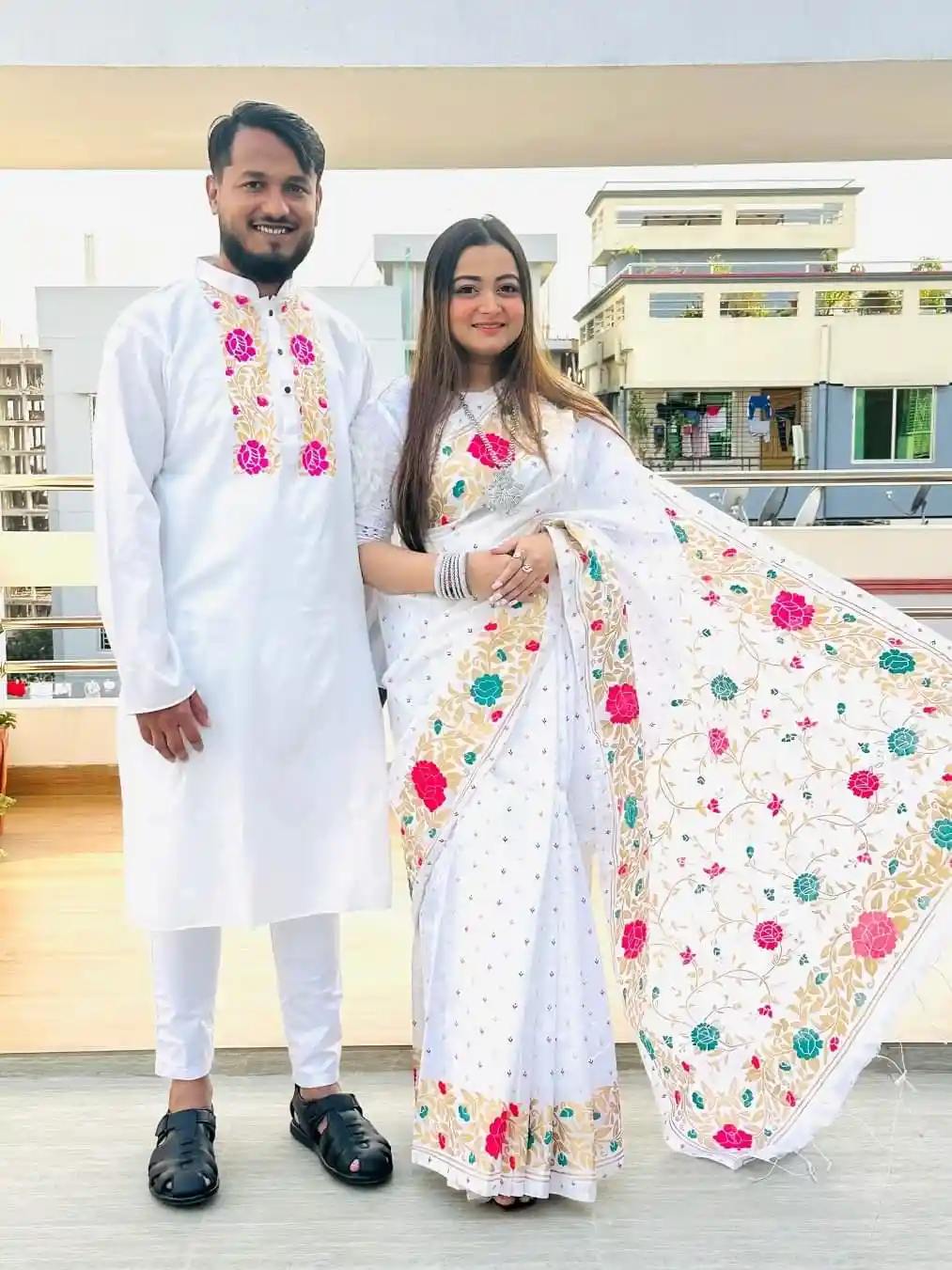এক্সক্লুসিভ ধুপিয়ান সিল্ক শাড়ি & পাঞ্জাবি কাপল ড্রেস  পাঞ্জাবি