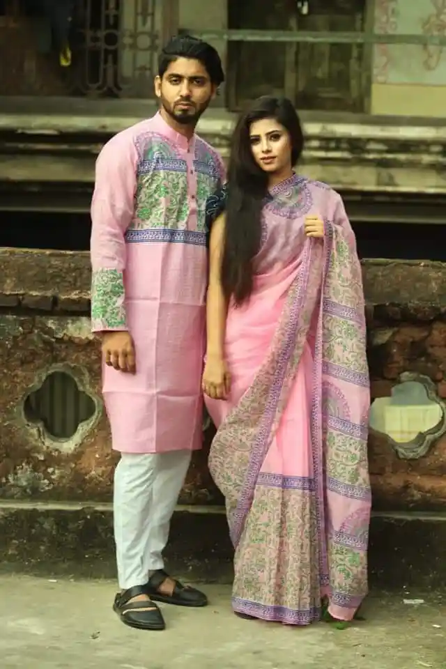 এক্সক্লুসিভ ধুপিয়ান সিল্ক শাড়ি & পাঞ্জাবি কাপল ড্রেস  পাঞ্জাবি