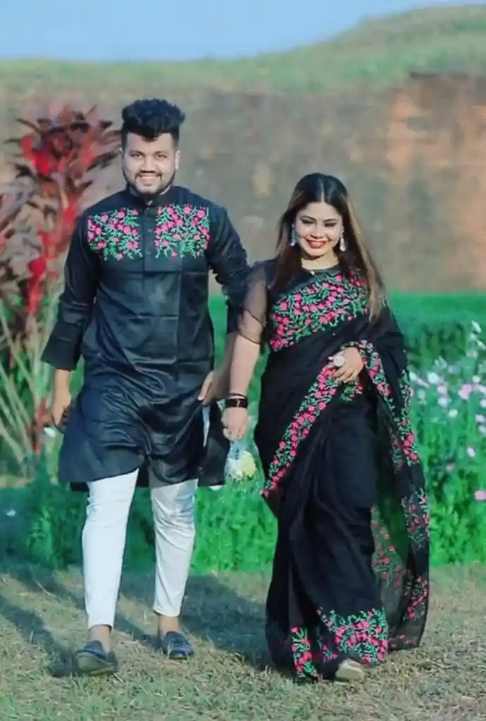 এক্সক্লুসিভ ধুপিয়ান সিল্ক শাড়ি & পাঞ্জাবি কাপল ড্রেস  পাঞ্জাবি