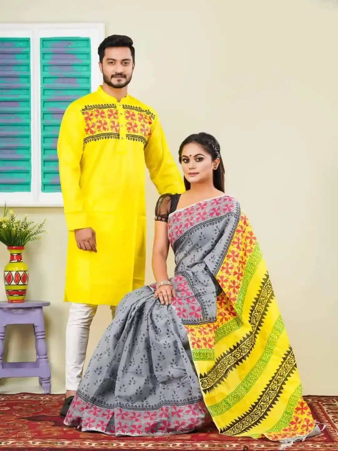 এক্সক্লুসিভ ধুপিয়ান সিল্ক শাড়ি & পাঞ্জাবি কাপল ড্রেস  পাঞ্জাবি