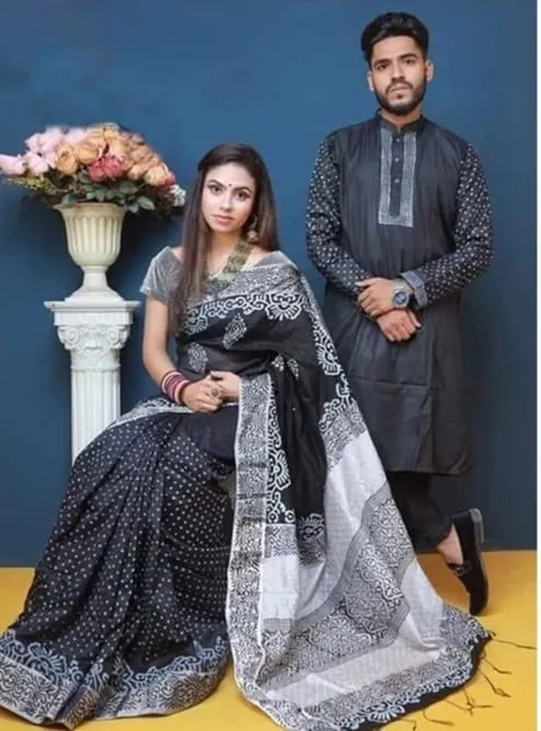 এক্সক্লুসিভ ধুপিয়ান সিল্ক শাড়ি & পাঞ্জাবি কাপল ড্রেস  পাঞ্জাবি