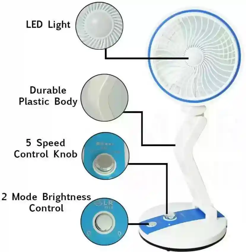 Rechargeable Folding Fan With LED Light (LR Fan)