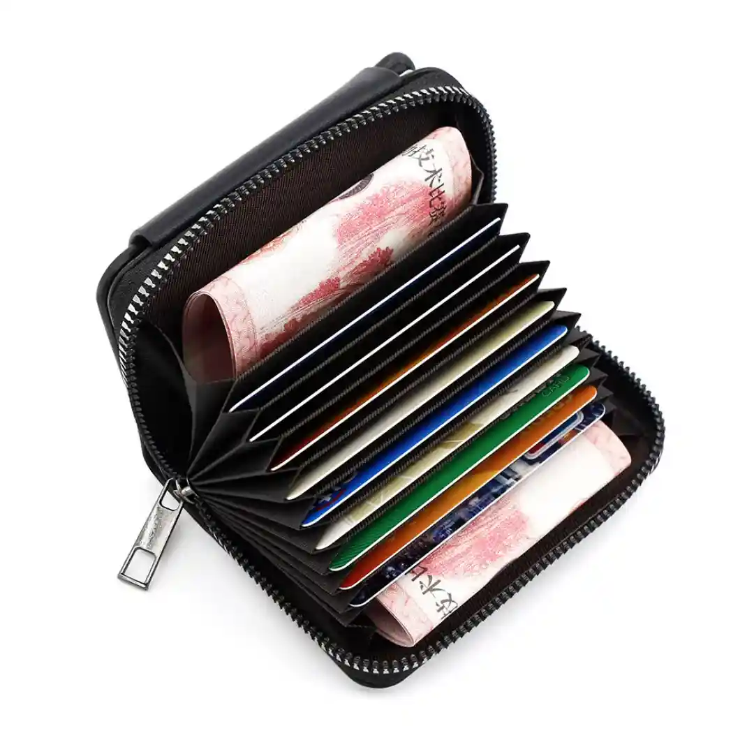 Men Wallet. Men’s Stylish PU Leather Wallet with Zipper & Button Lock – Brown