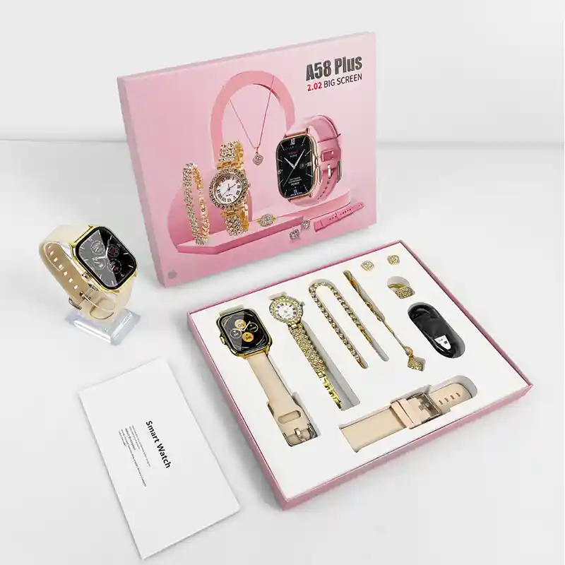 A58 Plus Smart Watch & Jewellery Set Combo