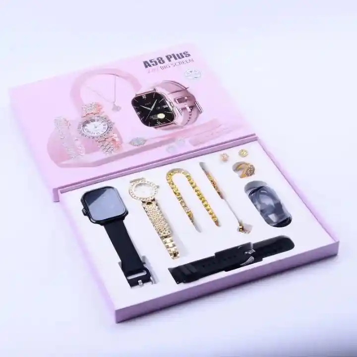 A58 Plus Smart Watch & Jewellery Set Combo