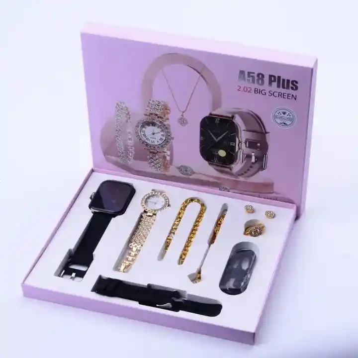 A58 Plus Smart Watch & Jewellery Set Combo