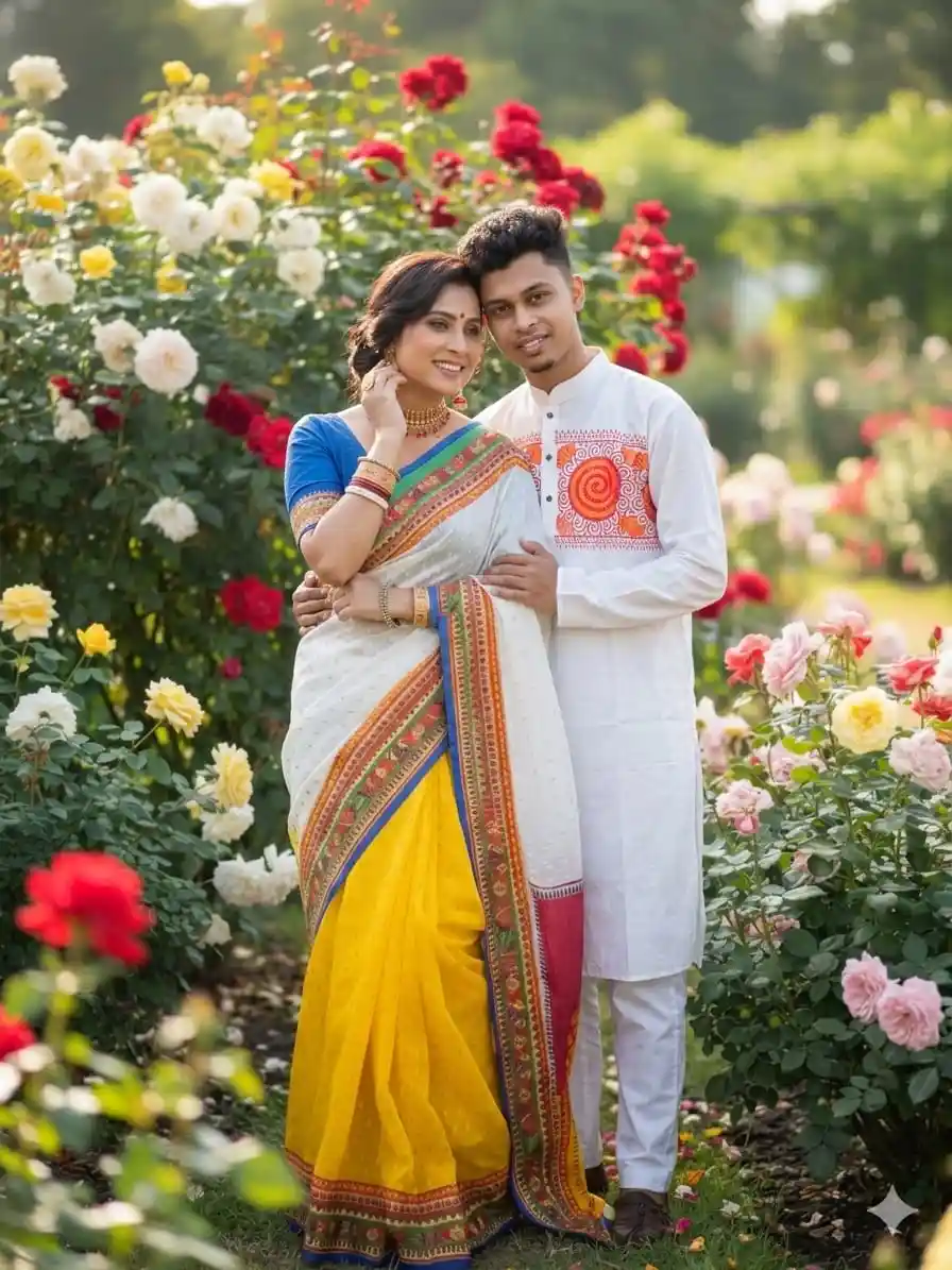 Boishakhi Couple Dress Sharee & Panjabi Set | Premium Saree & Silk Panjabi BD | Globalix Fashonix