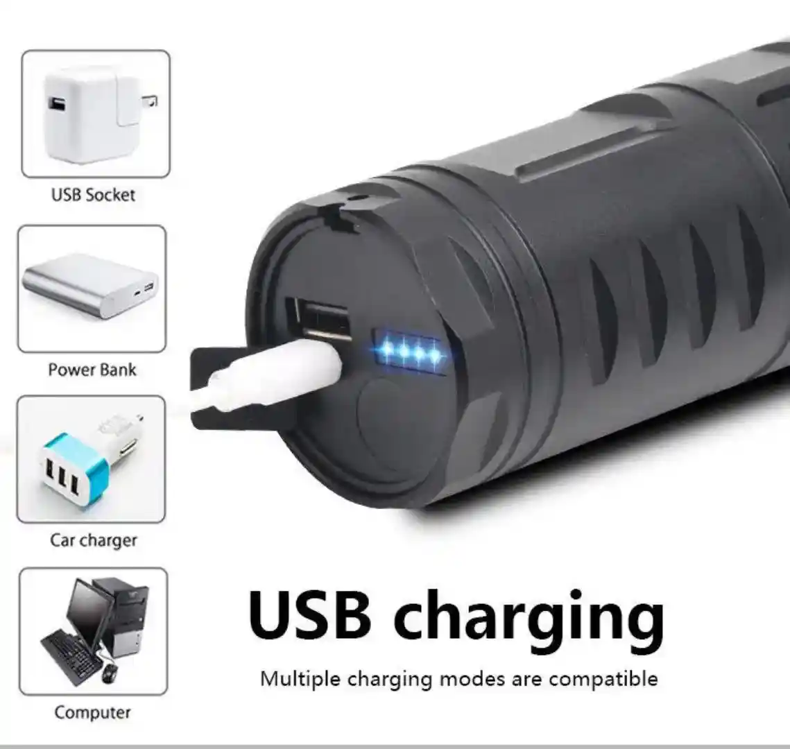 Rechargeable Zoom LED Flashlight with Power Bank সুপার পাওয়ারফুল USB রিচার্জেবল Torch Light