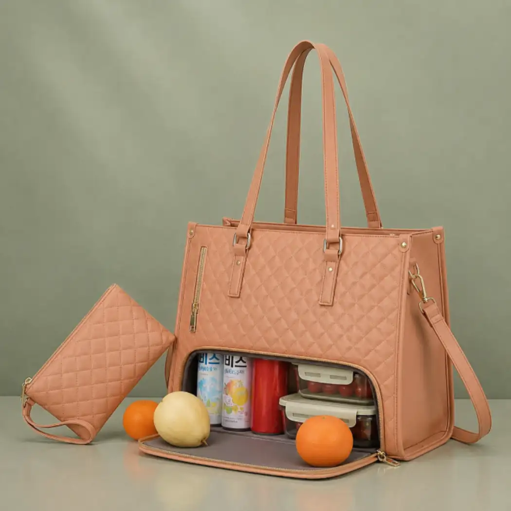 Women's Premium Lunch Tote & Pouch Set(Pink)